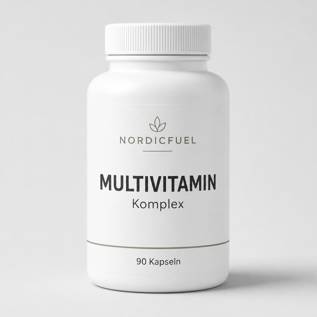 Bernsteinfarbene Flasche Multivitamin Komplex Kapseln von NordicFuel