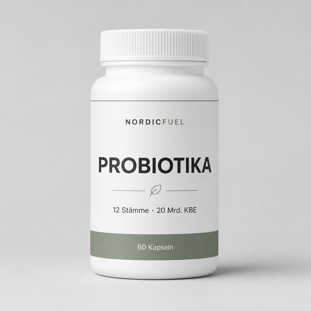 Bernsteinfarbene Flasche Probiotika Kapseln 12 Stämme von NordicFuel