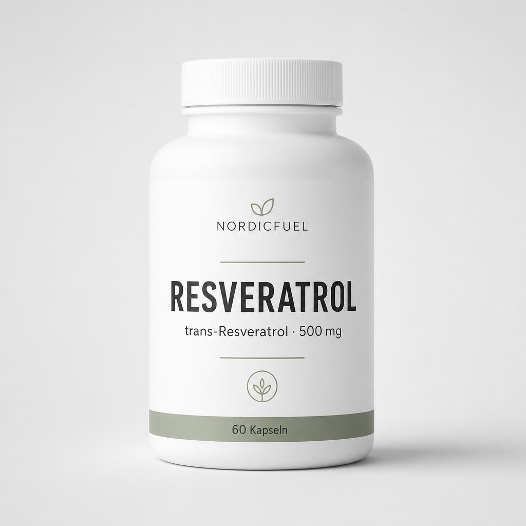 Bernsteinfarbene Flasche trans-Resveratrol 500 mg Longevity Kapseln von NordicFuel