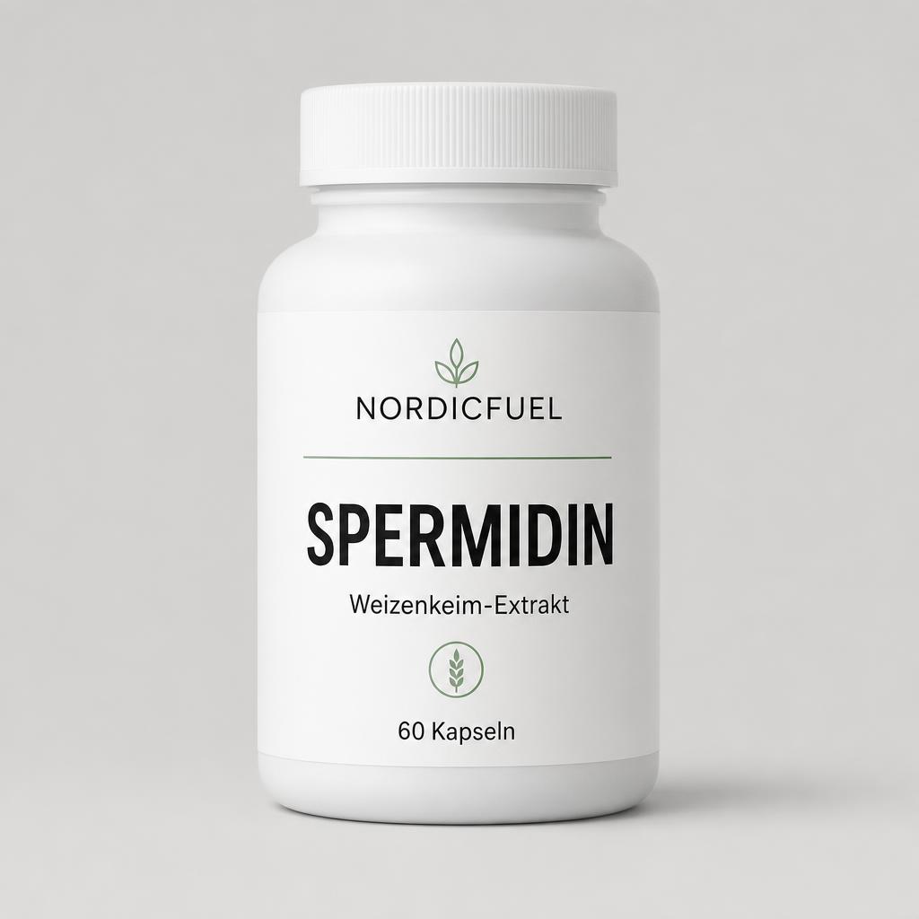Bernsteinfarbene Flasche Spermidin Weizenkeimextrakt Kapseln von NordicFuel